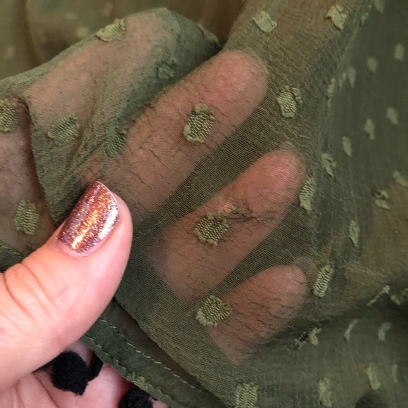 Zara olive Pom Pom Swiss dot vneck mini dress - Picture 5 of 11